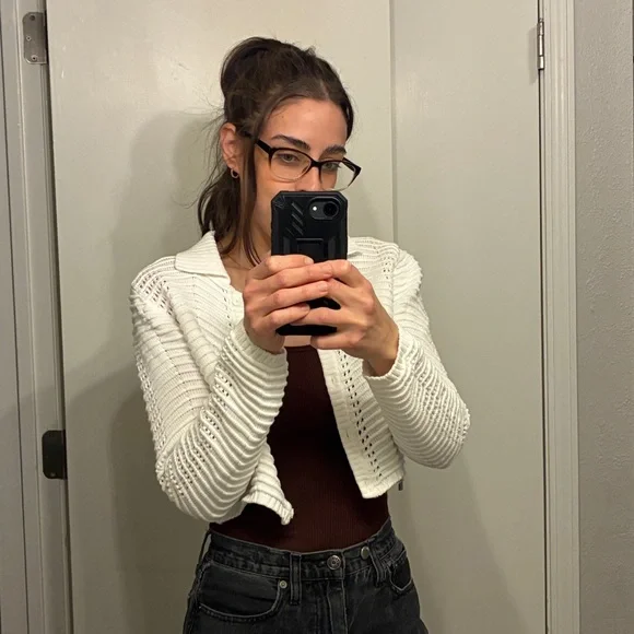 Cotton On White Cropped Pointelle Knit Button Cardigan - Picture 5 of 14